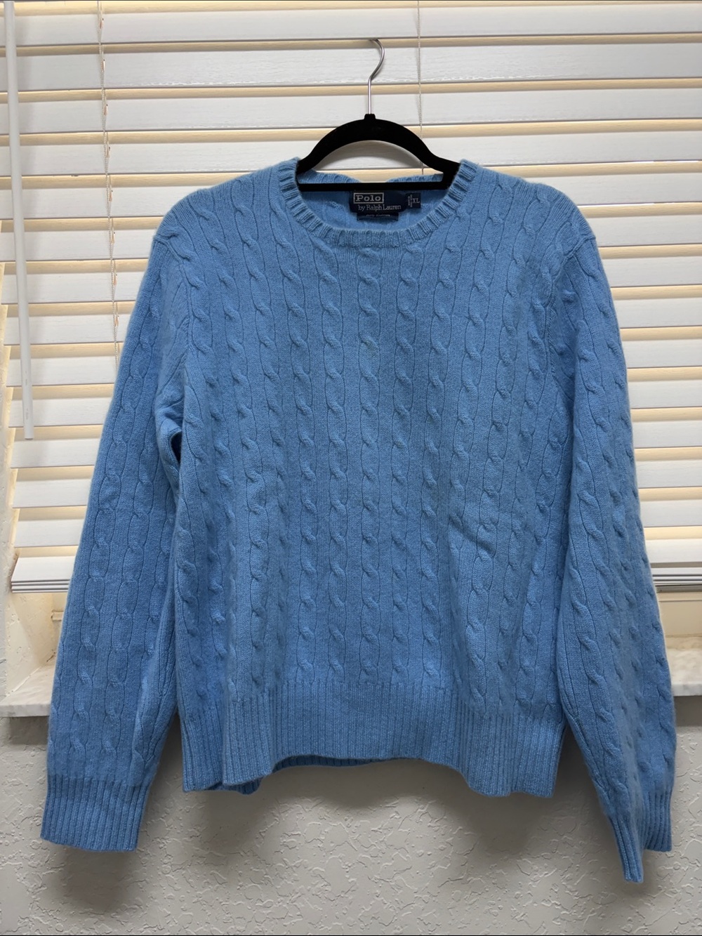 Polo by Ralph Lauren 100% Cashmere Sky Blue Cable-Knit Crewneck Sweater